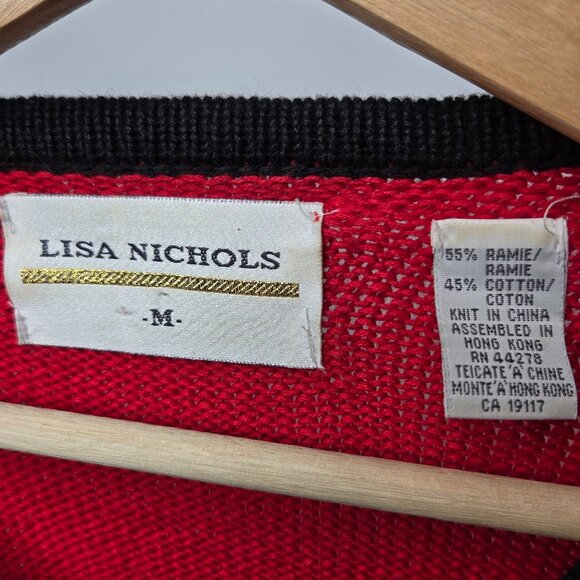 Vintage Lisa Nichols Knitted Cardigan Women's Velvet Strip Beaded Bow Accents M - Picture 5 of 6